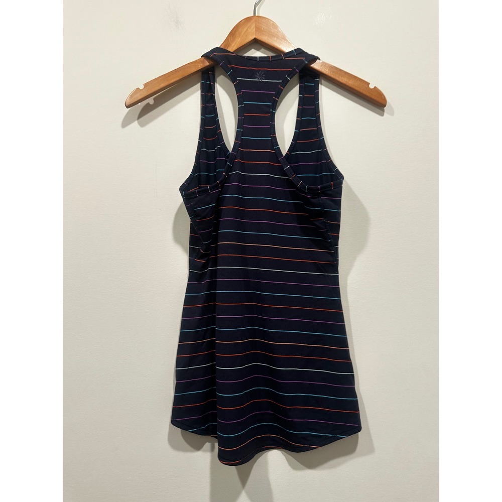 Athleta Womens XXS Navy Multi Stripe Racerback Tank Top with Built-in Shelf Bra - Picture 4 of 4